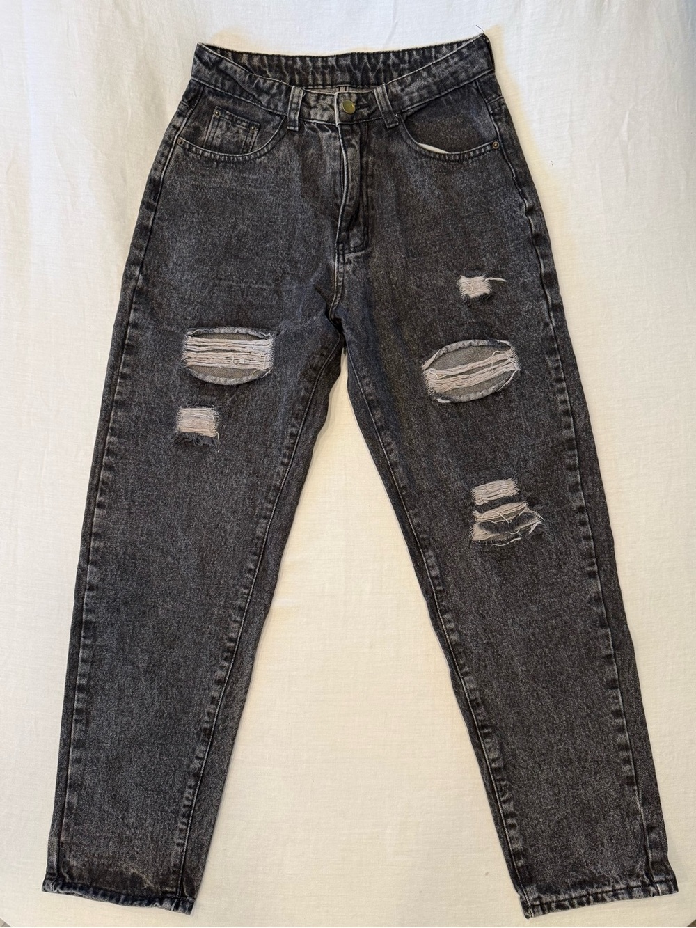 Shein High Rise Distressed Mom Jeans Black Size Small